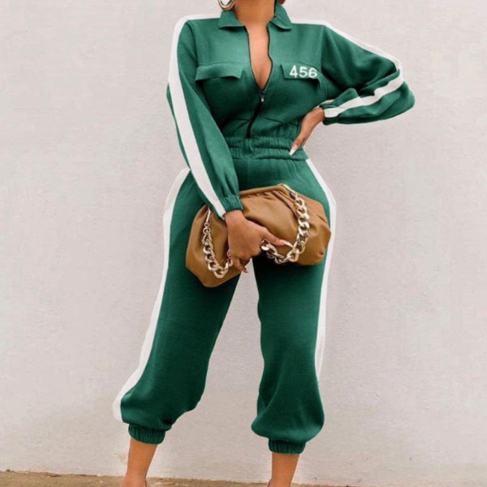 Green white stripe jumpsuit